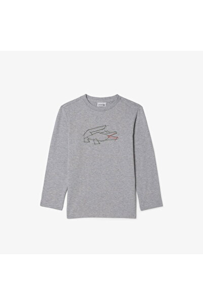 Lacoste تي شيرت رمادي مطبوع للأولاد