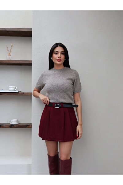 ESRAHELVACI Belted Short Cashmere Skirt