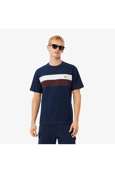 Lacoste Erkek Classic Fit Bisiklet Yaka Renk Bloklu Lacivert T-Shirt