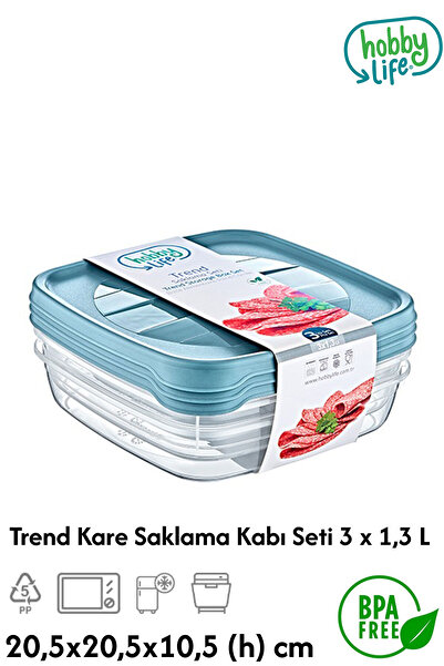 Plodna House Trend Square Storage Container Set 3 Pieces 1.3 L