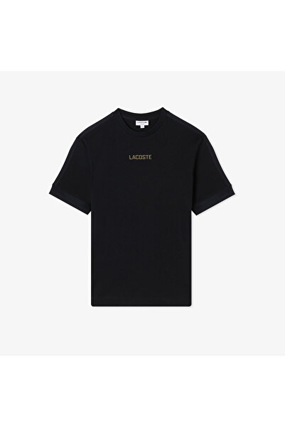 Lacoste Men's Loose Fit Crew Neck Printed Black T-Shirt
