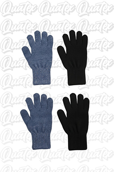 QUATEX Blue and Black Children's 2-Piece Knitwear Gloves