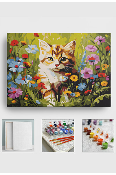 Sulepas Sayılarla Boyama Seti Numaralı Tuval Fırça Boya 40x50 Cm Çiçekli Tekir