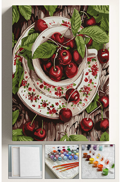 Sulepas Sayılarla Boyama Seti Numaralı Tuval Fırça Boya 40x50 Cm Kiraz Tabağı