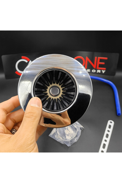 carlone Gümüş Renk Krom Borulu ve Gri Spor Açık Hava Filtre Seti -Boru Çapı 7,6cm-Uzunluk 23cm