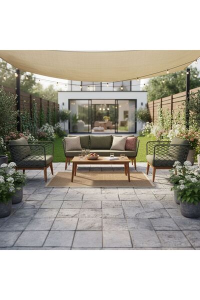 Danube Home طقم أريكة خارجية زيتوني بخمسة مقاعد | أثاث حدائق بإطار فولاذي | مقاعد فناء عصرية