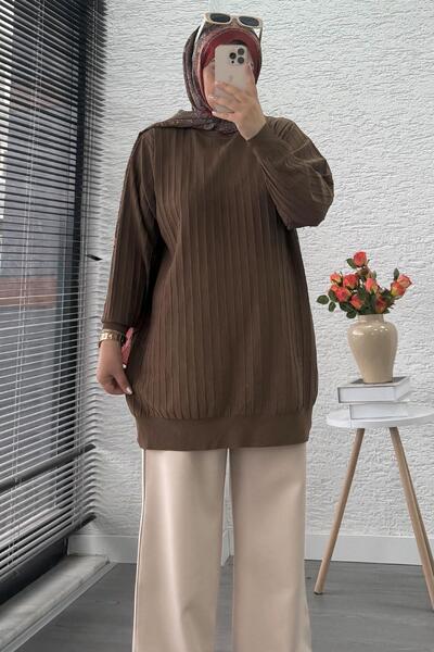 MELEK ARAZ Pulover pentru femei oversize mercerizat cu fire - maro