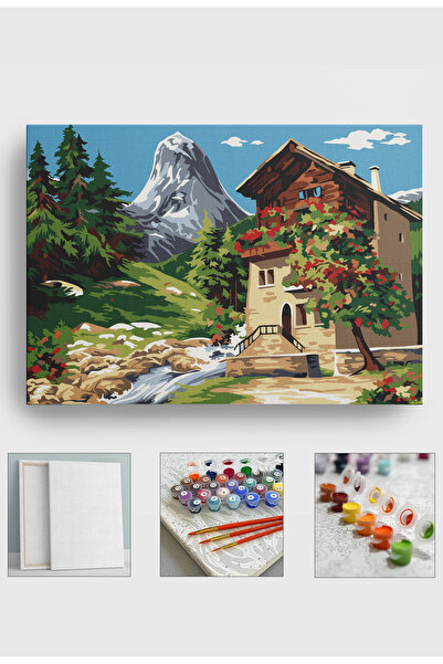 Sulepas Sayılarla Boyama Seti Numaralı Tuval Fırça Boya 40x50 Cm Dere ve Ev