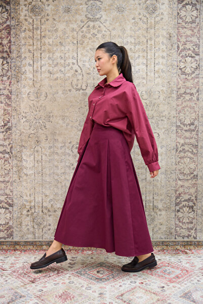 KÜÇÜĞÜM BUTİK Burgundy Pleated Gabardine Skirt