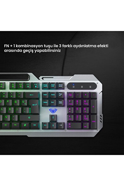 Aula F2023 Gaming Türkçe Q Rainbow Membran 2400DPl Oyuncu Klavye Mouse Set