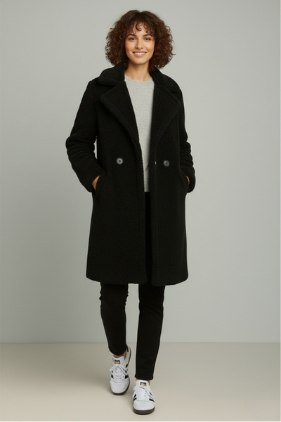 ZEYNEP RANA معطف نسائي من القطيفة بجيب مبطن وزرين