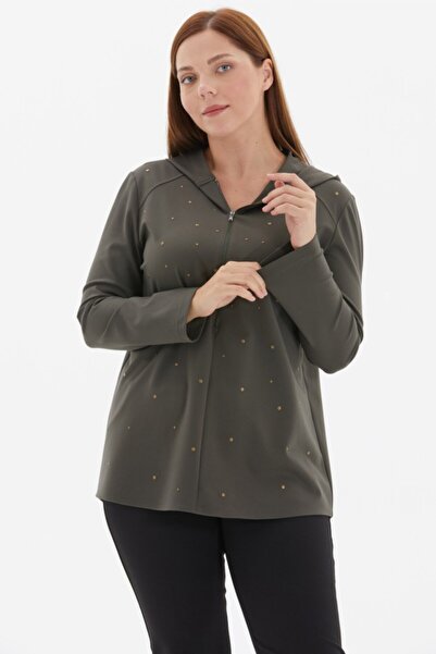 Selen Giyim Büyük Beden Kapüşonlu Önü Troklu Bluz