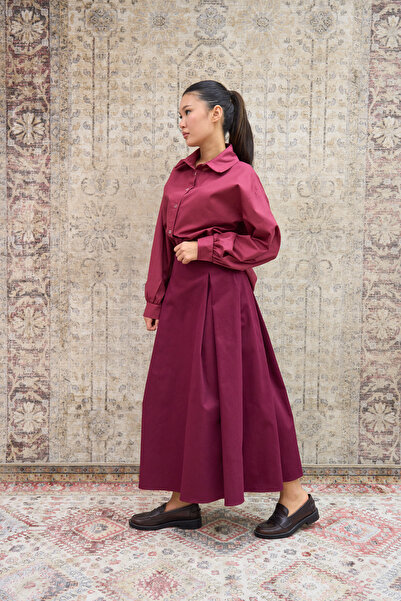 KÜÇÜĞÜM BUTİK Burgundy Pleated Gabardine Skirt