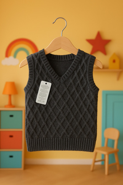 Nimini Kids Preschool Nursery Kindergarten V-Neck Diamond Pattern Knitwear Baby Boy Children's Sweater (0-5 Years Old)