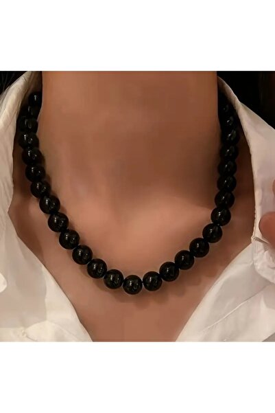 by Natalie 12 mm siyah inci kolye siyah inci kadın kolye takı aksesuar