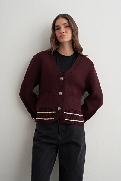 VESNA Striped Cardigan with Epaulet Detail