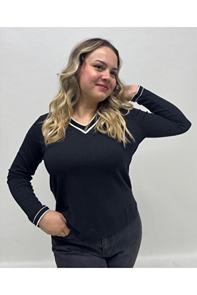 QYA Clothing Pulover cu mânecă lungă, cu decolteu în V, din fire rece