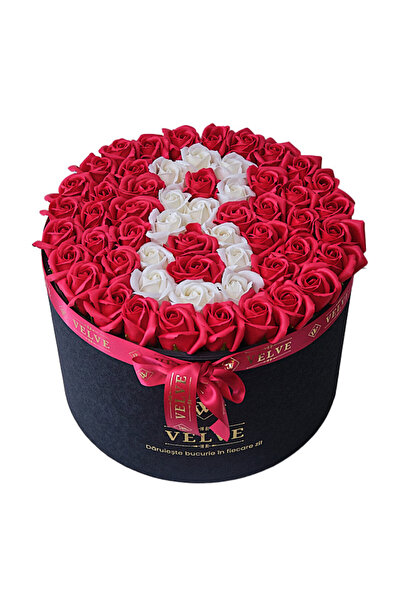 velve Aranjament Floral Etern personalizat cu cifra 8, in cutie rotunda neagr...