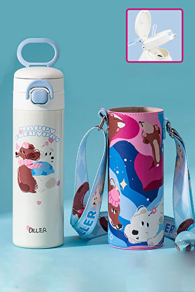 Vagonlife DILLER 520 ML Kılıflı Tek Kapak Çift Kullanım Pipetli/Pipetsiz Taşıma El Askılı Vacum Cup/Çelik Term