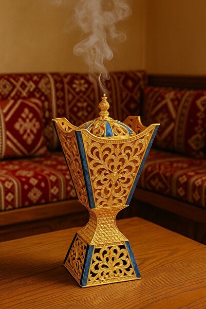 ALMASA Luxury incense burner, gold and blue