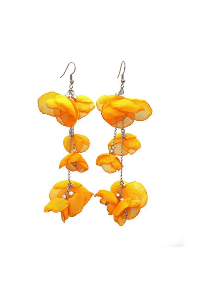 Corizmi Very long earrings with veil flowers, 11 cm, stainless steel, handmad...