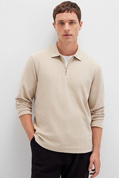Mavi Ανδρικό μπλουζάκι με μισό φερμουάρ μακρυμάνικο μπεζ 0613045-70039