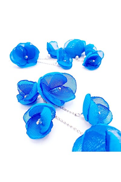 Corizmi Cercei foarte lungi cu flori din voal, 11 cm, oțel inoxidabil, handmade, Spring Bloom