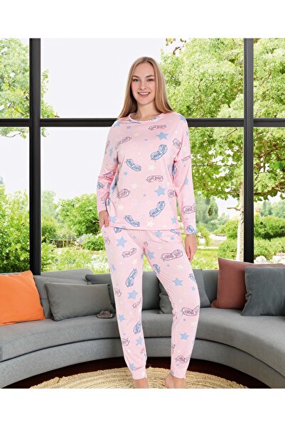 Aydoğan Σετ πιτζάμες Napoli με μοτίβο ροζ αστέρια της σειράς Pure με μακρύ μανίκι
