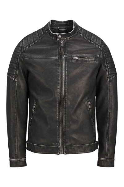 Jack & Jones Jjewarner Jacket Noos Siyah Erkek Deri Ceket Eskitme Taşlanmış