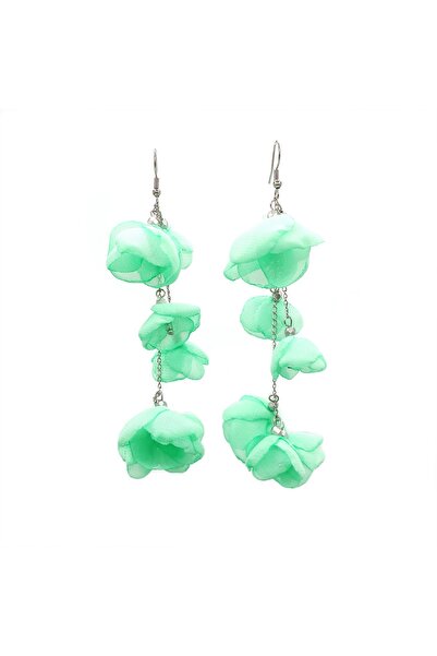 Corizmi Cercei foarte lungi cu flori din voal, 11 cm, oțel inoxidabil, handma...