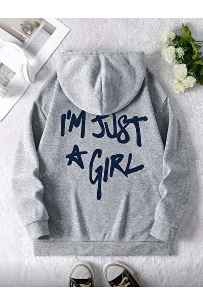 herkesemoda سترة بغطاء للرأس مع تفاصيل طباعة خلفية وبطانة من الصوف من الداخل