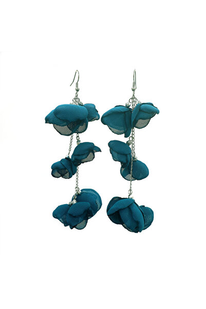 Corizmi Very long earrings with veil flowers, 11 cm, stainless steel, handmad...