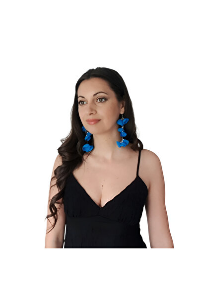 Corizmi Cercei foarte lungi cu flori din voal, 11 cm, oțel inoxidabil, handmade, Spring Bloom