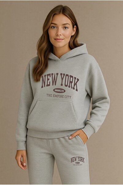 FUFLUNS New York Printed Unisex Women/Men Hooded Oversize Bottom/Upper Tracks...