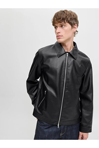 Jack & Jones Jjewarner Jacket Noos Siyah Erkek Deri Ceket Eskitme Taşlanmış