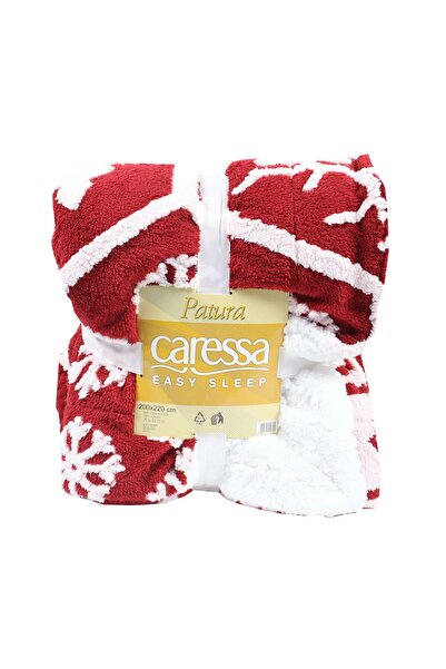 Caressa Patura pat, GS3916, 200 x 220 cm, poliester, alb + rosu, model Craciun