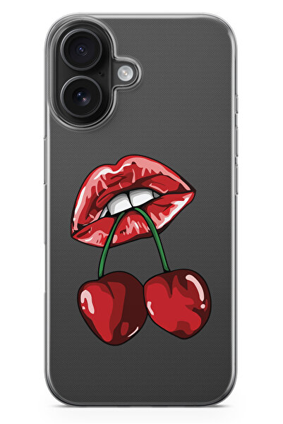 moonset Iphone 17 Uyumlu Dudak ve Kiraz Tasarımlı Baskılı Şeffaf Telefon Kılıfı