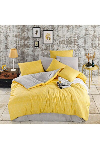 Dream Lenjerie de pat bumbac ranforce, Dream, 2 persoane, galben, set 4 piese