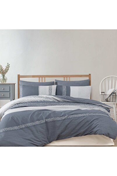 Caressa Lenjerie de pat bumbac ranforce, Vesta Blue, 2 persoane, albastru, set 4 piese