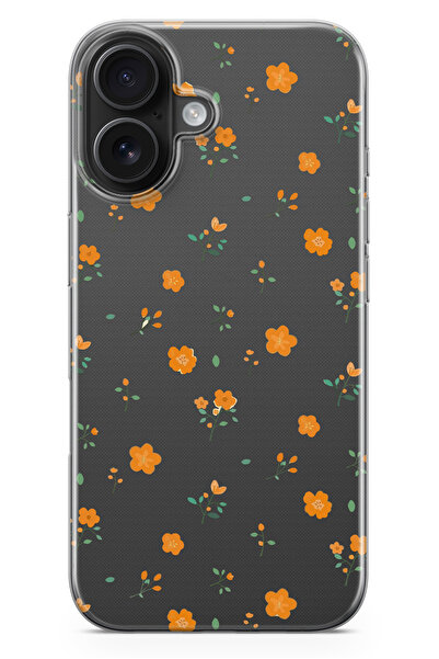 moonset Iphone 17 Uyumlu Turuncu Çiçekler Tasarımlı Baskılı Şeffaf Telefon Kı...