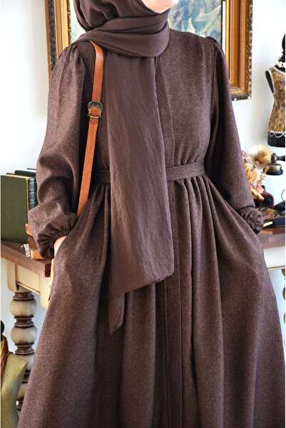 EMİNOS BUTİK Fermuarlı Mevsimlik Ferace Kahverengi