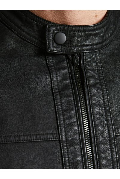 Jack & Jones Erkek Jj&j Suya Dayanıklı PU Deri Biker Ceket Siyah