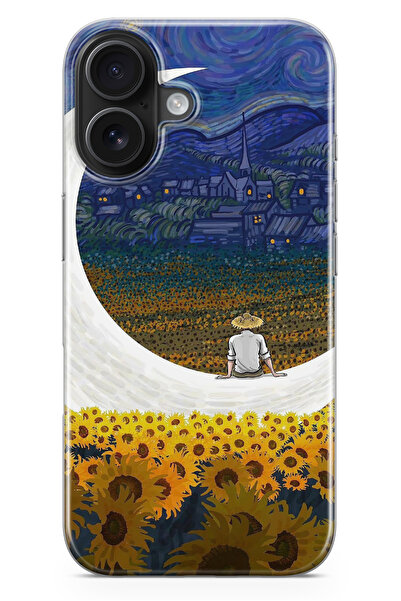 moonset Iphone 17 Uyumlu Van Gogh Tasarımlı Baskılı Şeffaf Telefon Kılıfı