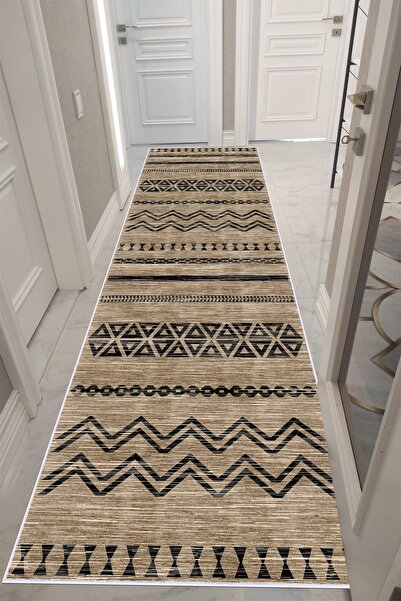 VOPTEKS Kahverengi Halı Yolluk Makinede Yıkanabilir Halı Kaymaz Taban Halı