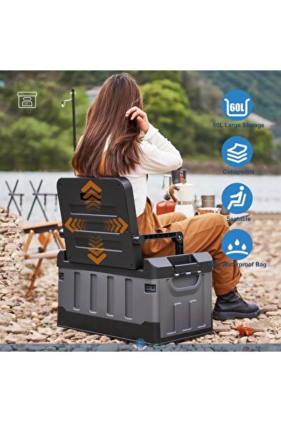 AutoFamily AUTO FAMILY Camping Plastic Storage Box with Lids 60L (Grey)