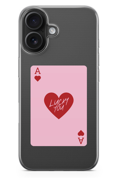 moonset Iphone 17 Uyumlu Lucky You Kart Tasarımlı Baskılı Şeffaf Telefon Kılıfı