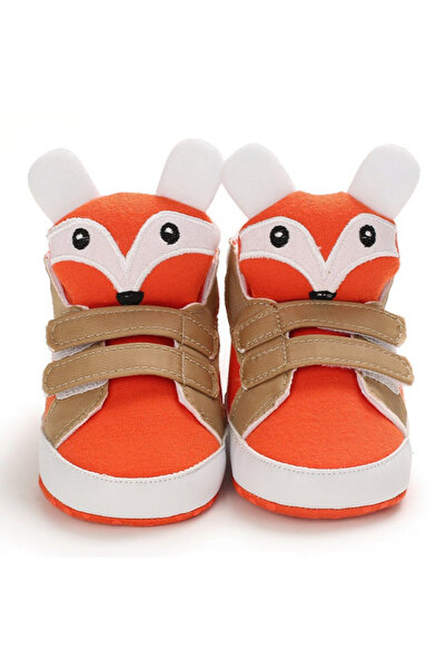 Superbaby Tenisi portocalii pentru bebelusi pentru primii pasi, cu model vulp...