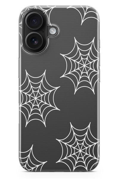 moonset Iphone 17 Uyumlu Örümcek Ağ Tasarımlı Baskılı Şeffaf Telefon Kılıfı