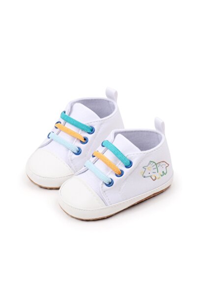 Superbaby Tenisi albi cu sireturi colorate - Dino