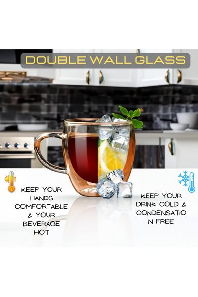 MEKITON عبوة من كوبين قهوة بجدار مزدوج للمشروبات الساخنة والباردة